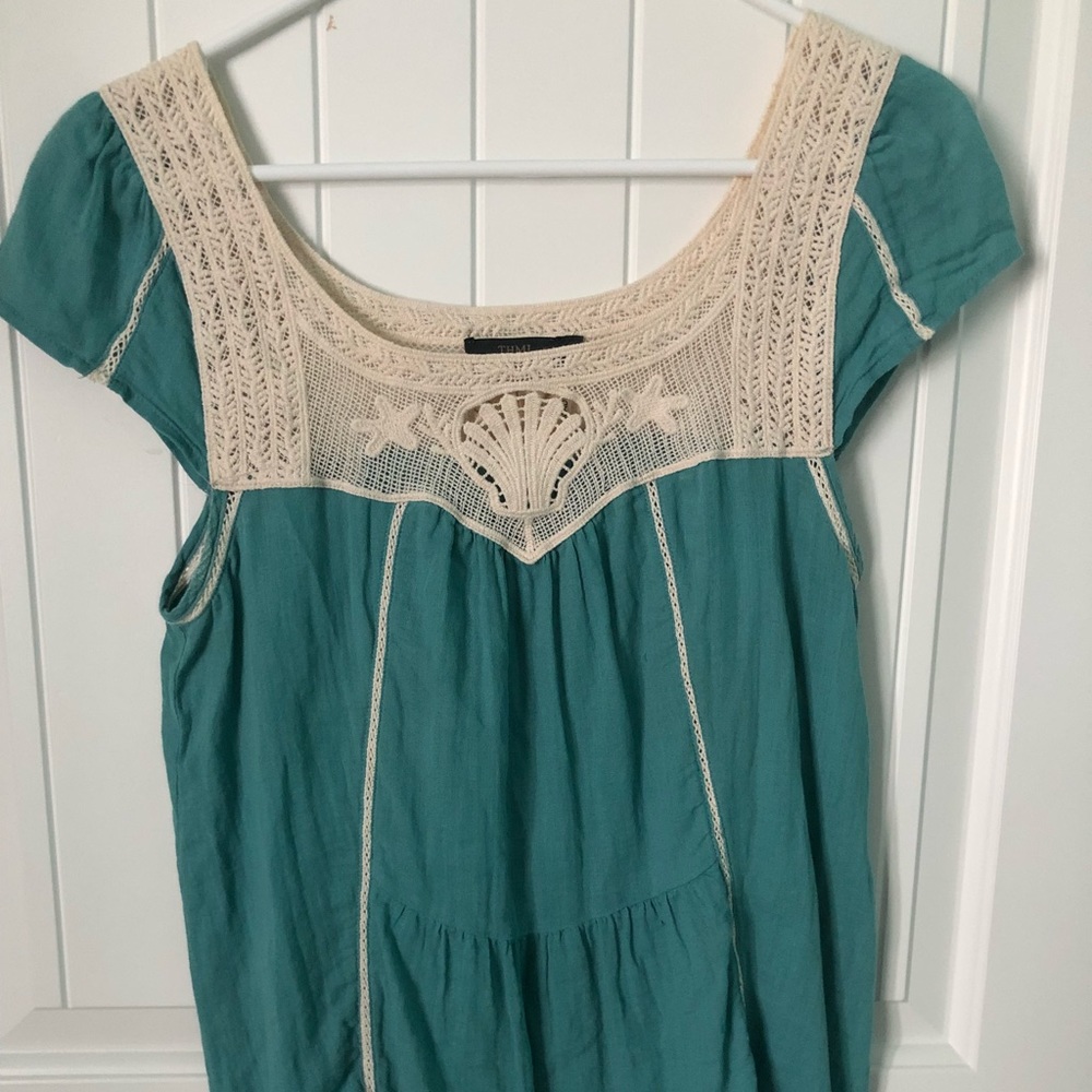 THML blue blouse with ocean crotchet detail